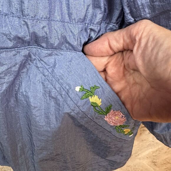Blair Jacket Windbreaker Women's 2XL Zip Up Blue 80's Floral Embroidery Pockets - Picture 9 of 14